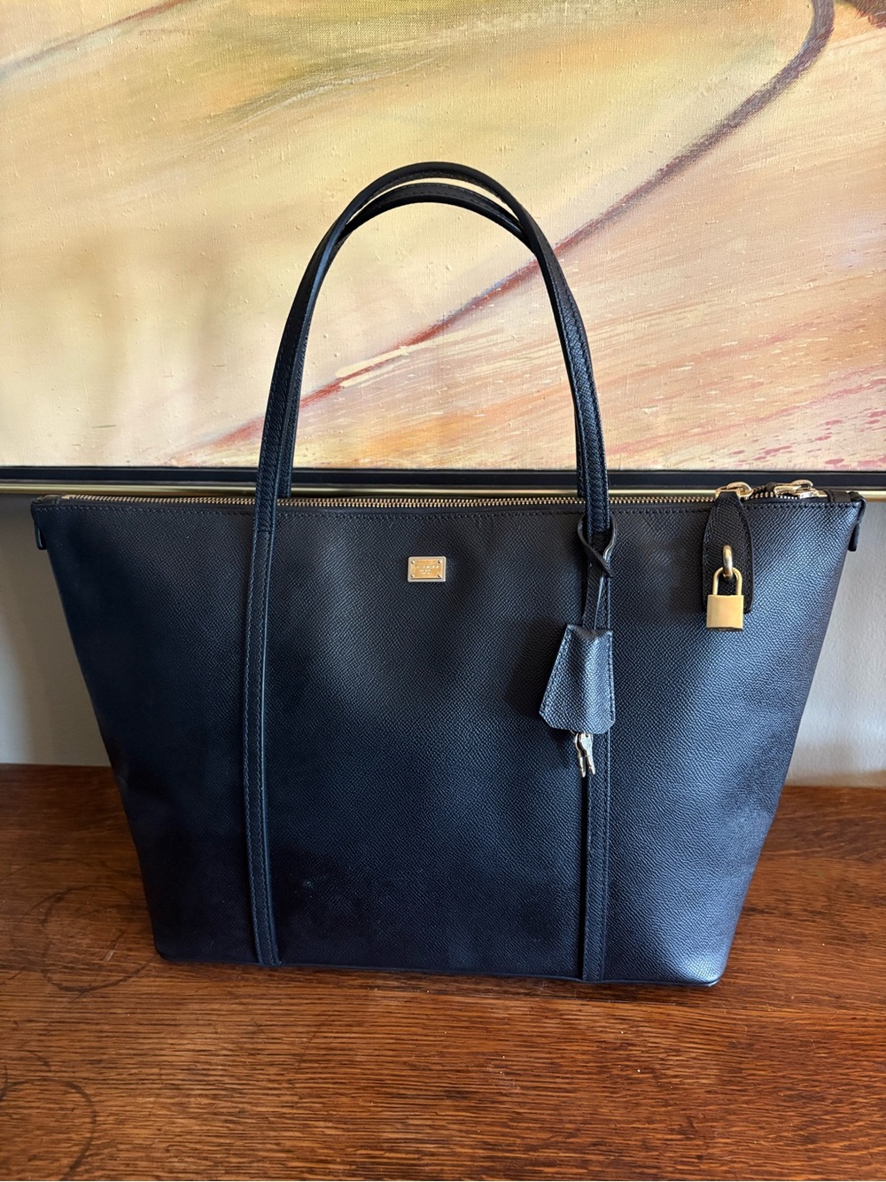 Dolce & Gabbana Miss Escape Saffiano Leather Zip Tote Bag Lock/key COA